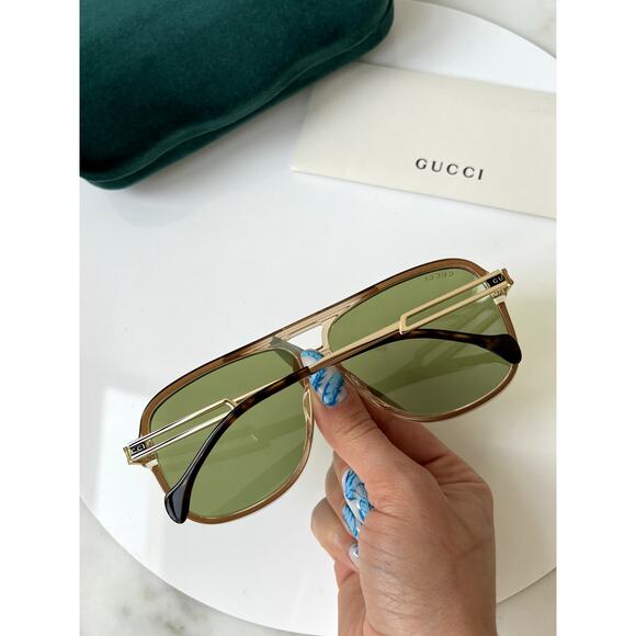 NEW Gucci GG1105S Brown Frame Green Lens Aviator Sunglasses - Picture 2 of 11